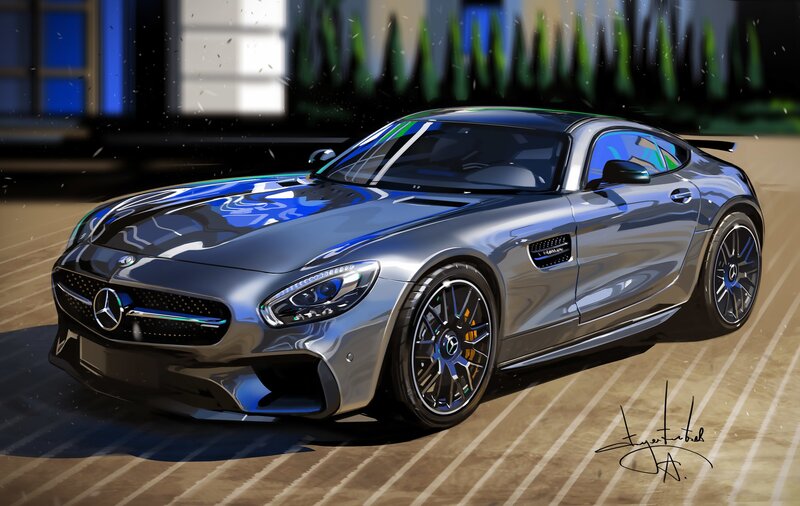 Silver Sports Car — Dramatic, Afternoon, Digital Art, Building