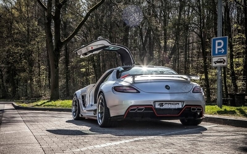 Silver Sports Car — Dramatic, Afternoon, Photograph, Car Door, Parking Sign