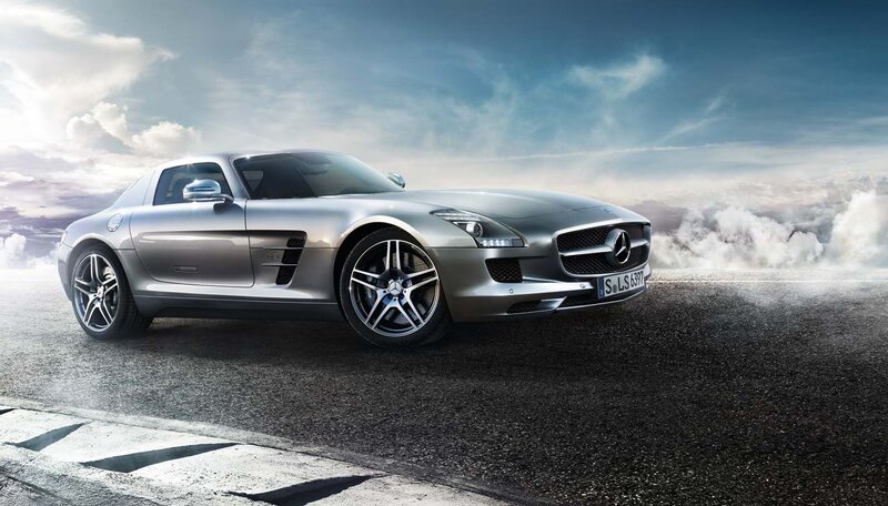 Silver Sports Car — Dramatic, Afternoon, Photograph, Road, Clouds