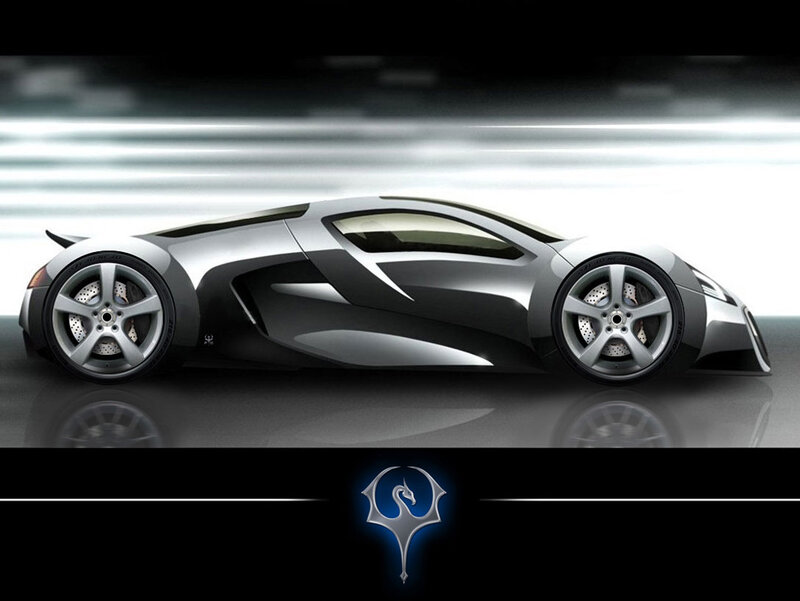 Silver Sports Car — Dramatic, Digital Art, Logo