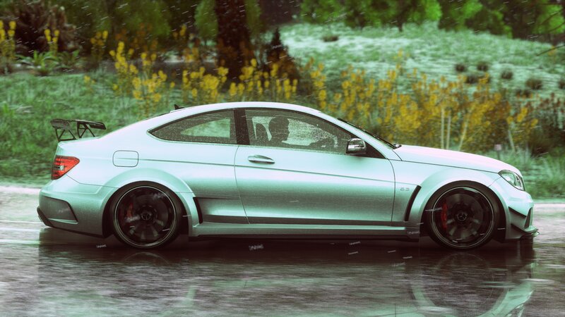 Silver Sports Car — Dramatic, Digital Art, Rain