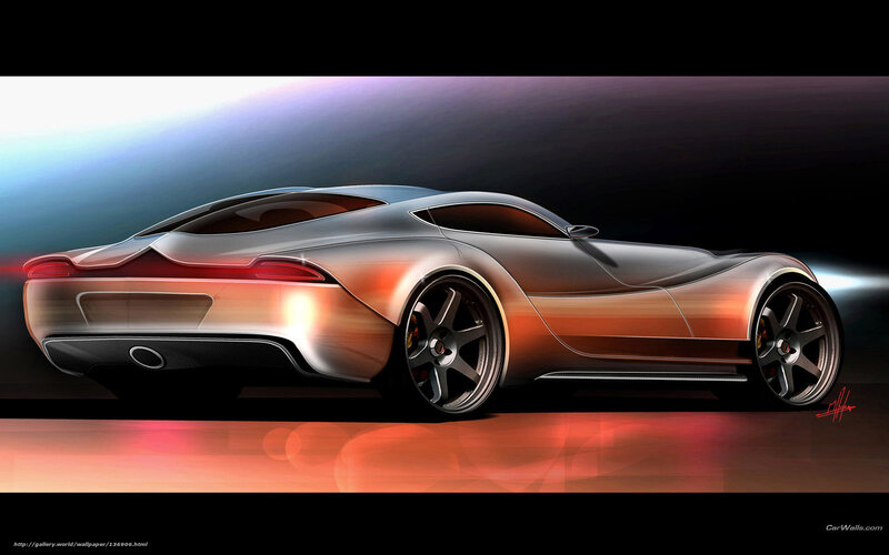 Silver Sports Car — Dramatic, Digital Art, Wheels, Exhaust