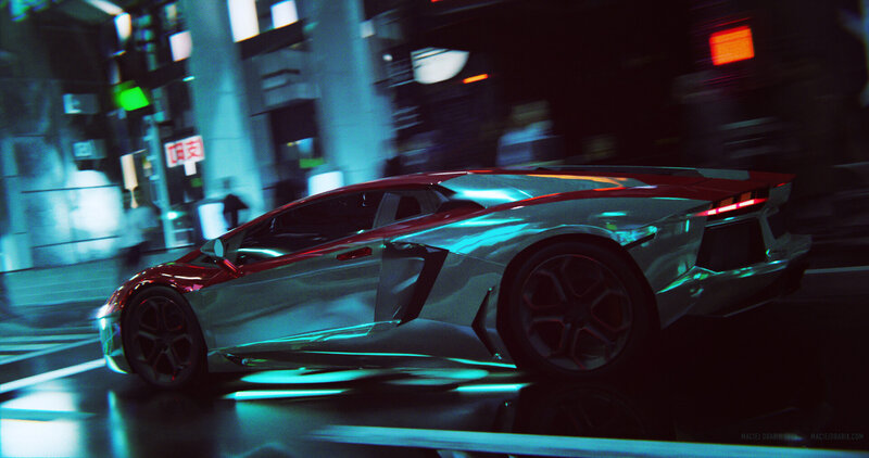 Silver Sports Car — Dramatic, Night, Digital Art, City Street