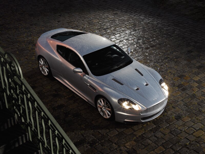 Silver Sports Car — Dramatic, Night, Photograph, Cobblestone Street, Car Lights