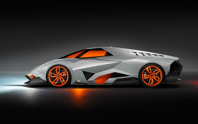 Silver Sports Car — Dramatic, Photograph, Orange Wheels, Dark Background