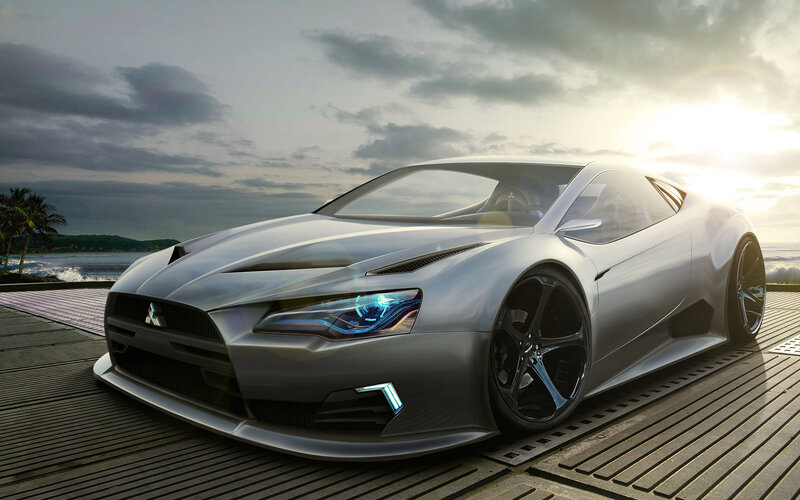 Silver Sports Car — Dramatic, Sunset, 3d Render, Ocean