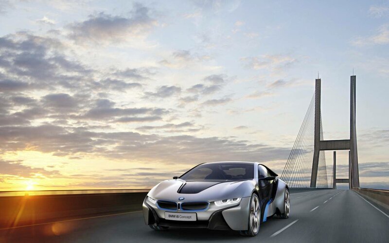 Silver Sports Car — Dramatic, Sunset, Photograph, Bridge