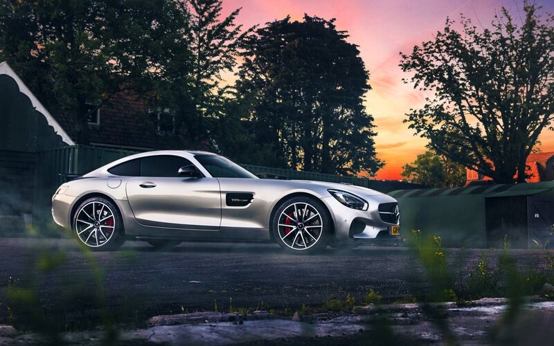 Silver Sports Car — Dramatic, Sunset, Photograph, Trees