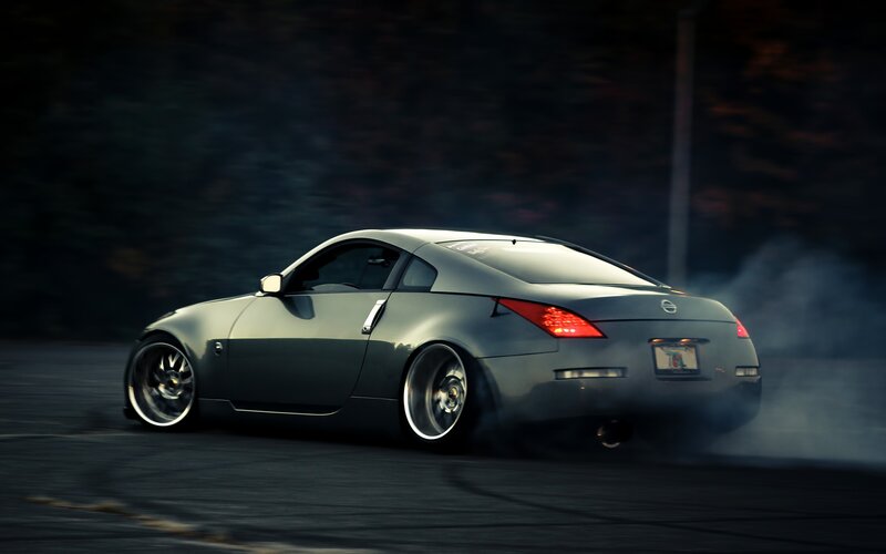 Silver Sports Car Drifting — Gray, Dramatic