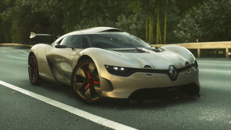 Silver Sports Car — Dynamic, 3d Render, Road, Trees