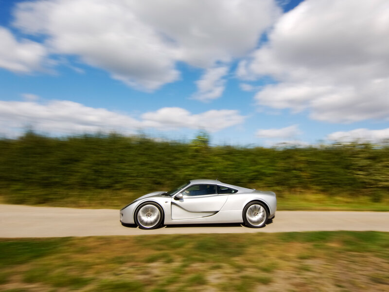Silver Sports Car — Dynamic, Afternoon, Photograph, Road, Hedge, Sky