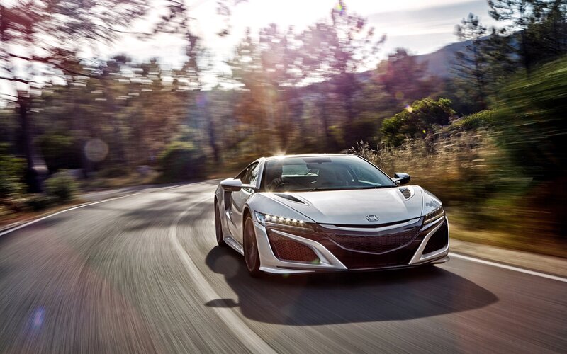 Silver Sports Car — Dynamic, Afternoon, Photograph, Road, Trees, Mountains