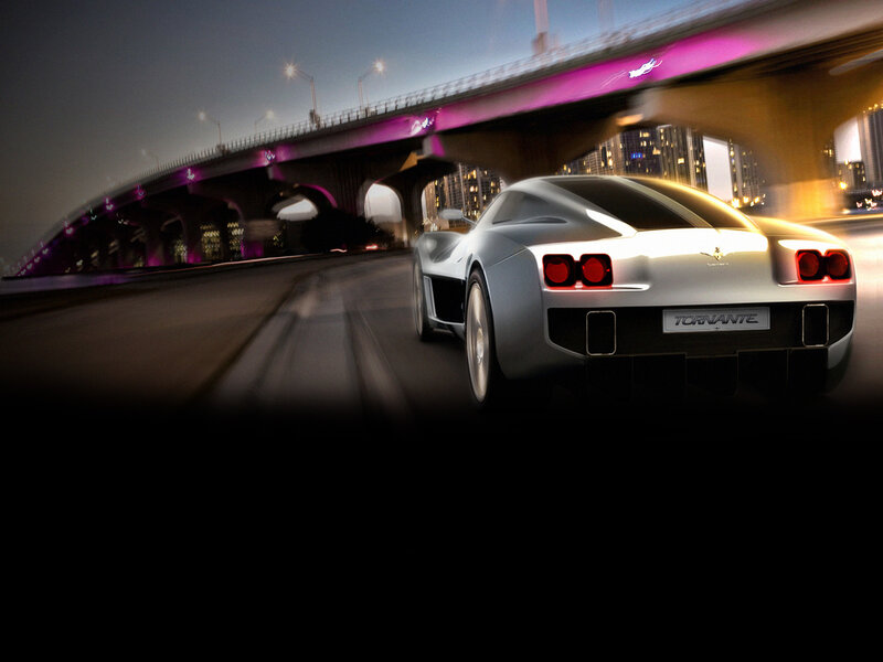 Silver Sports Car — Dynamic, Night, 3d Render, Bridge