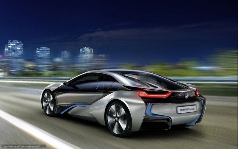 Silver Sports Car — Dynamic, Night, 3d Render, City Skyline, Road