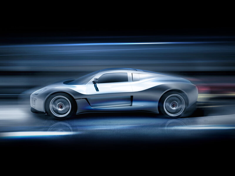 Silver Sports Car — Dynamic, Night, 3d Render, Motion Blur