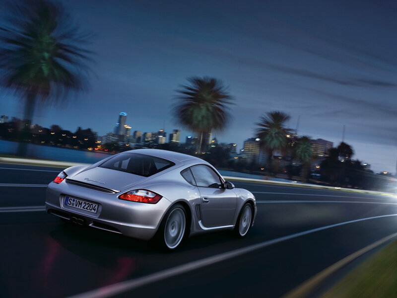 Silver Sports Car — Dynamic, Night, Photograph, City Skyline, Palm Trees