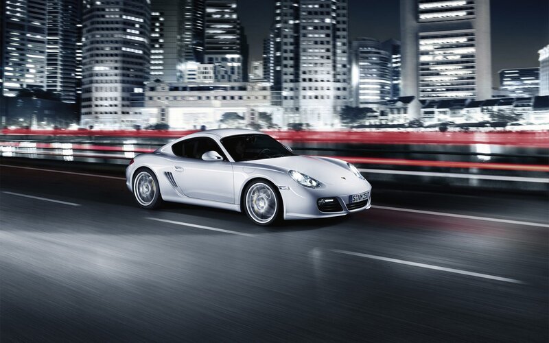 Silver Sports Car — Dynamic, Night, Photograph, City Skyline, Road