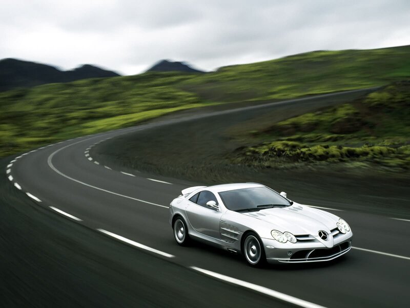 Silver Sports Car — Dynamic, Photograph, Road, Hills, Mountains