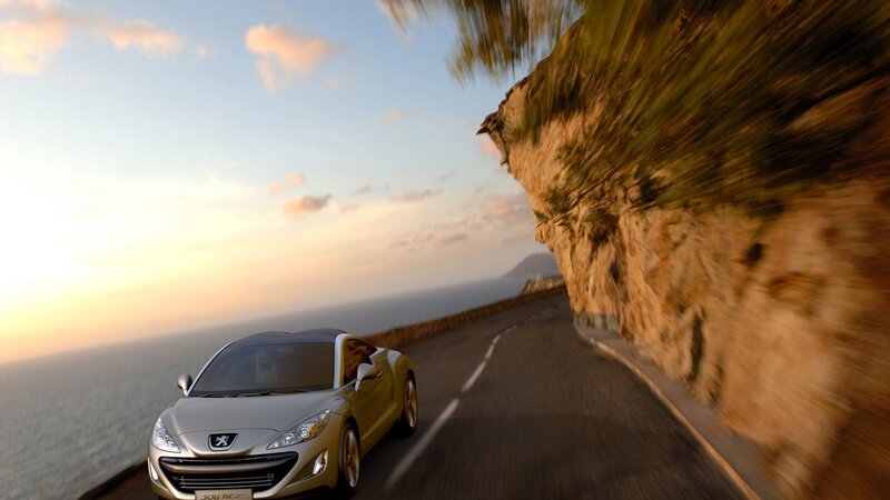 Silver Sports Car — Dynamic, Sunset, 3d Render, Coastal Road