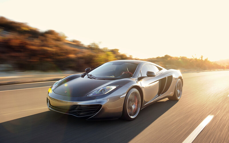 Silver Sports Car — Dynamic, Sunset, Photograph, Road, Trees