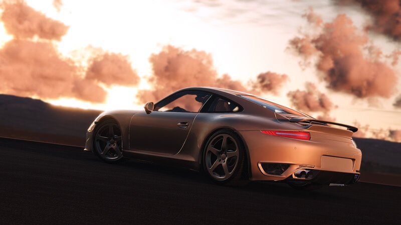Silver Sports Car — Gold, Dramatic, Sunset, 3d Render, Road