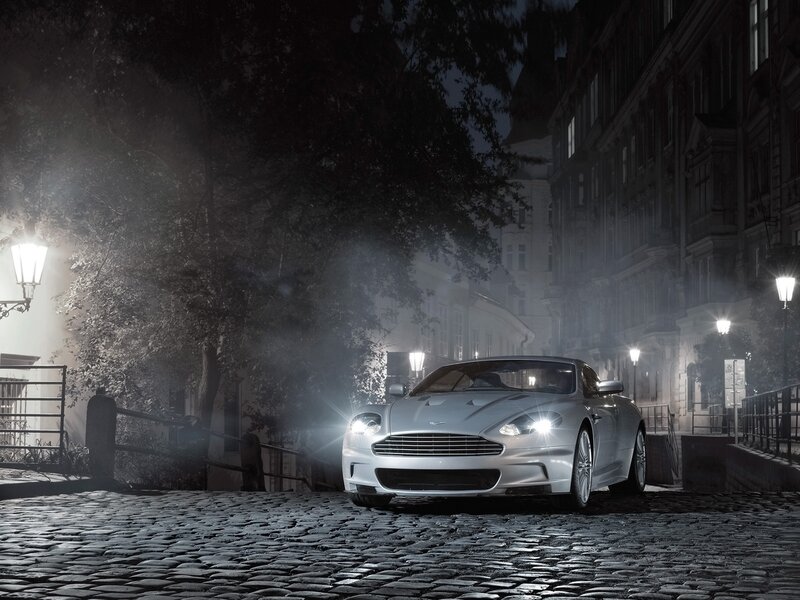 Silver Sports Car — Gray, Buildings