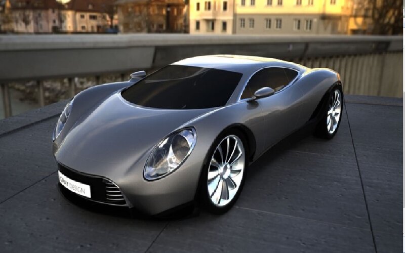 Silver Sports Car — Gray, Calm, Sunset, 3d Render, Bridge