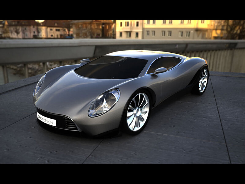 Silver Sports Car — Gray, Calm, Sunset, 3d Render