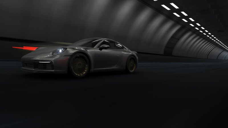 Silver Sports Car — Gray, Dark, Night, 3d Render, Tunnel