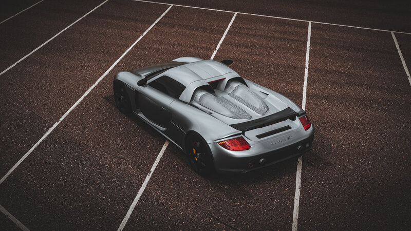 Silver Sports Car — Gray, Dramatic, 3d Render, Asphalt
