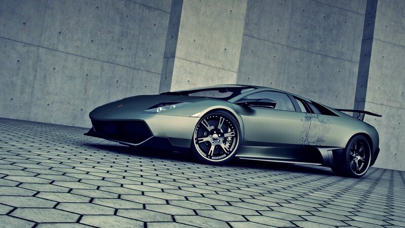 Silver Sports Car — Gray, Dramatic, 3d Render, Concrete Wall, Hexagonal Tiles