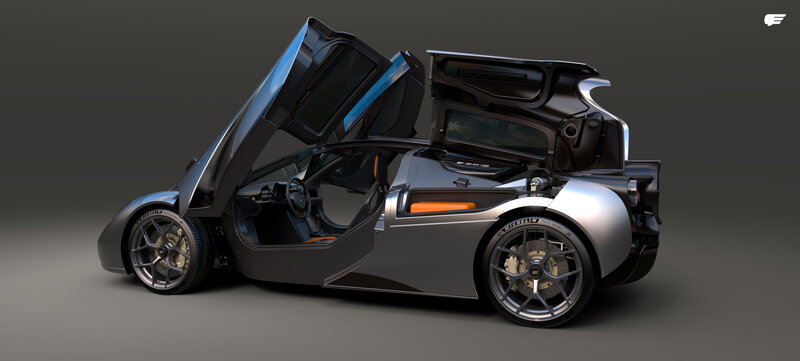 Silver Sports Car — Gray, Dramatic, 3d Render, Doors