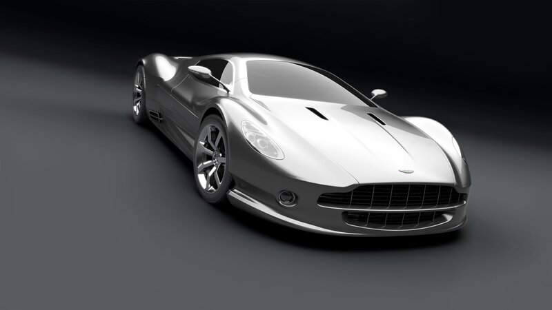 Silver Sports Car — Gray, Dramatic, 3d Render, Grille, Headlights, Black