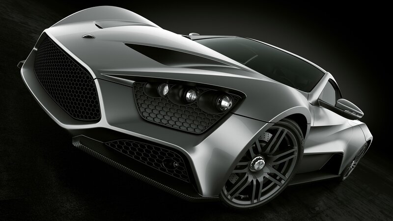 Silver Sports Car — Gray, Dramatic, 3d Render, Grille, Headlights, Wheels