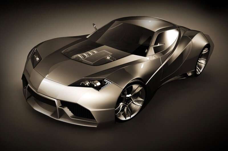 Silver Sports Car — Gray, Dramatic, 3d Render, Headlights, Wheels, Black