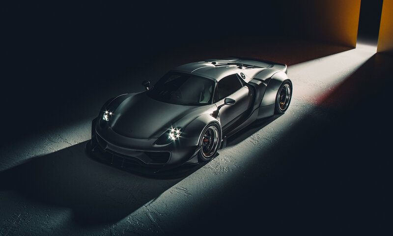 Silver Sports Car — Gray, Dramatic, 3d Render, Light