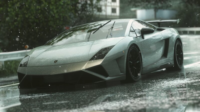Silver Sports Car — Gray, Dramatic, 3d Render, Rain, Road, Trees