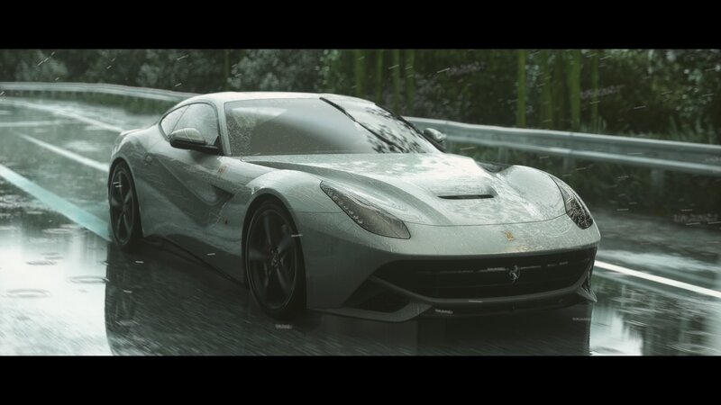 Silver Sports Car — Gray, Dramatic, 3d Render, Rain