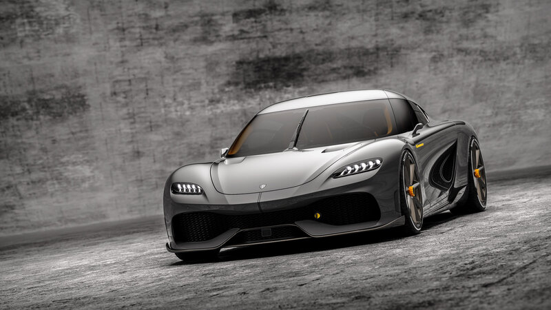 Silver Sports Car — Gray, Dramatic, 3d Render, Wall, Road