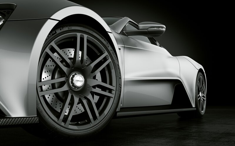 Silver Sports Car — Gray, Dramatic, 3d Render, Wheel, Brake