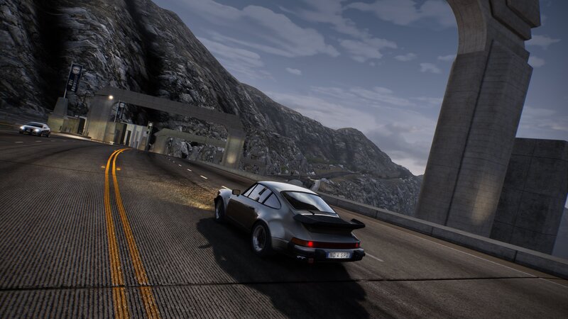 Silver Sports Car — Gray, Dramatic, Afternoon, 3d Render, Mountain, Bridge