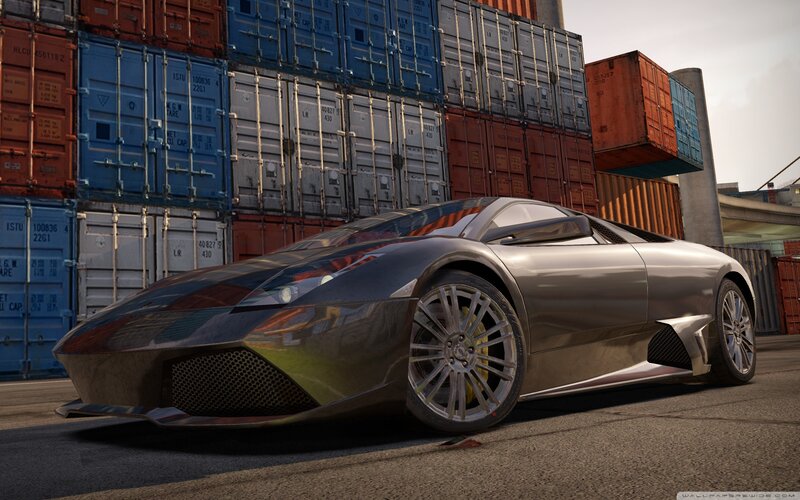 Silver Sports Car — Gray, Dramatic, Afternoon, 3d Render, Shipping Containers
