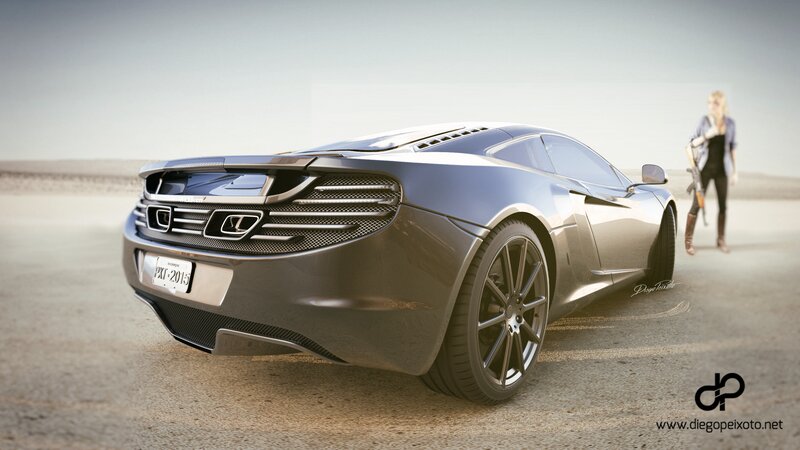Silver Sports Car — Gray, Dramatic, Afternoon, 3d Render, Woman