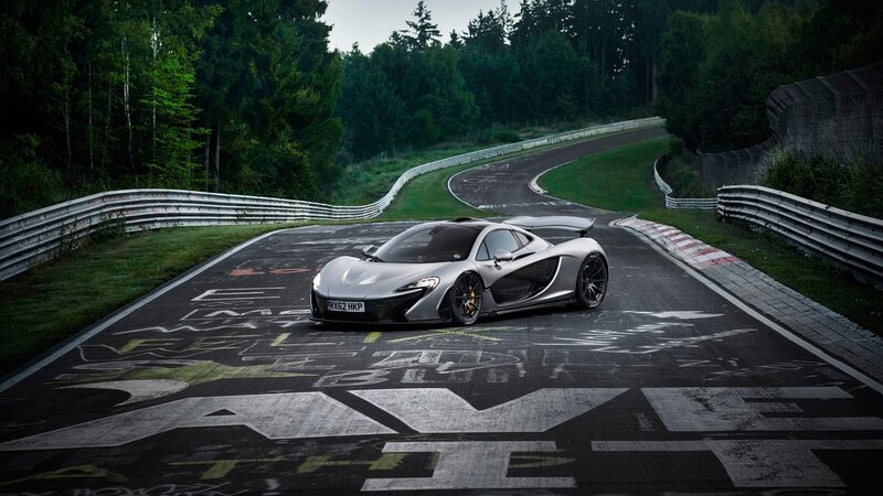 Silver Sports Car — Gray, Dramatic, Afternoon, Photograph, Race Track, Trees
