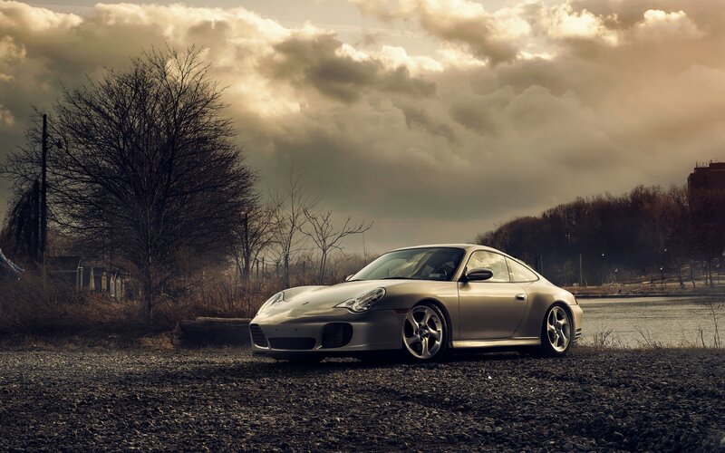 Silver Sports Car — Gray, Dramatic, Autumn, Photograph, River
