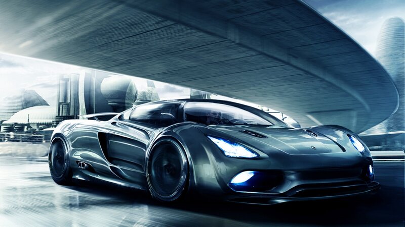 Silver Sports Car — Gray, Dramatic, Digital Art, Bridge