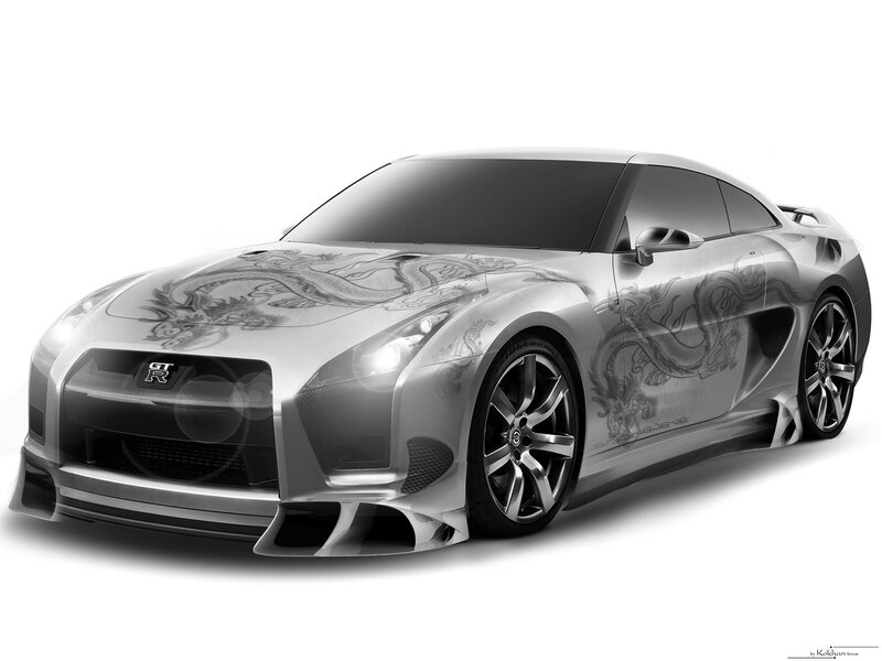 Silver Sports Car — Gray, Dramatic, Digital Art, Dragon Tattoo