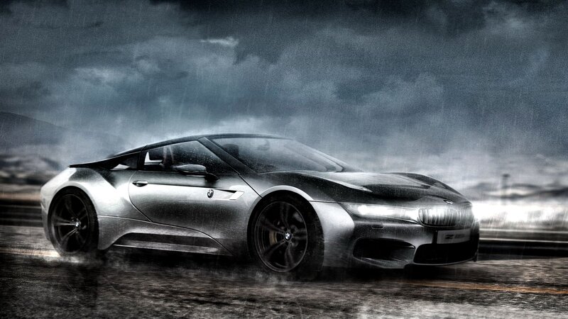 Silver Sports Car — Gray, Dramatic, Digital Art, Rain