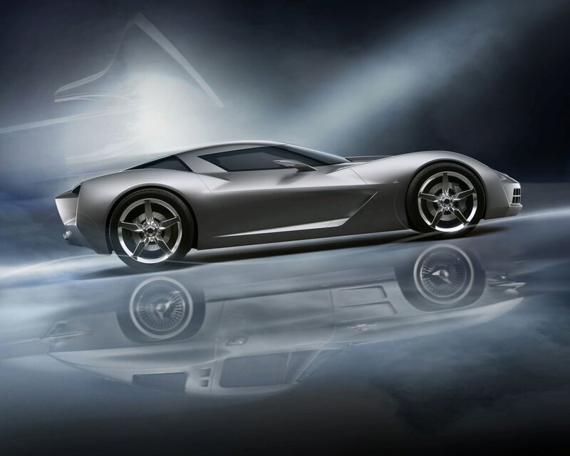 Silver Sports Car — Gray, Dramatic, Digital Art, Reflection, Light, Black