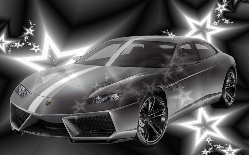 Silver Sports Car — Gray, Dramatic, Digital Art, Stars